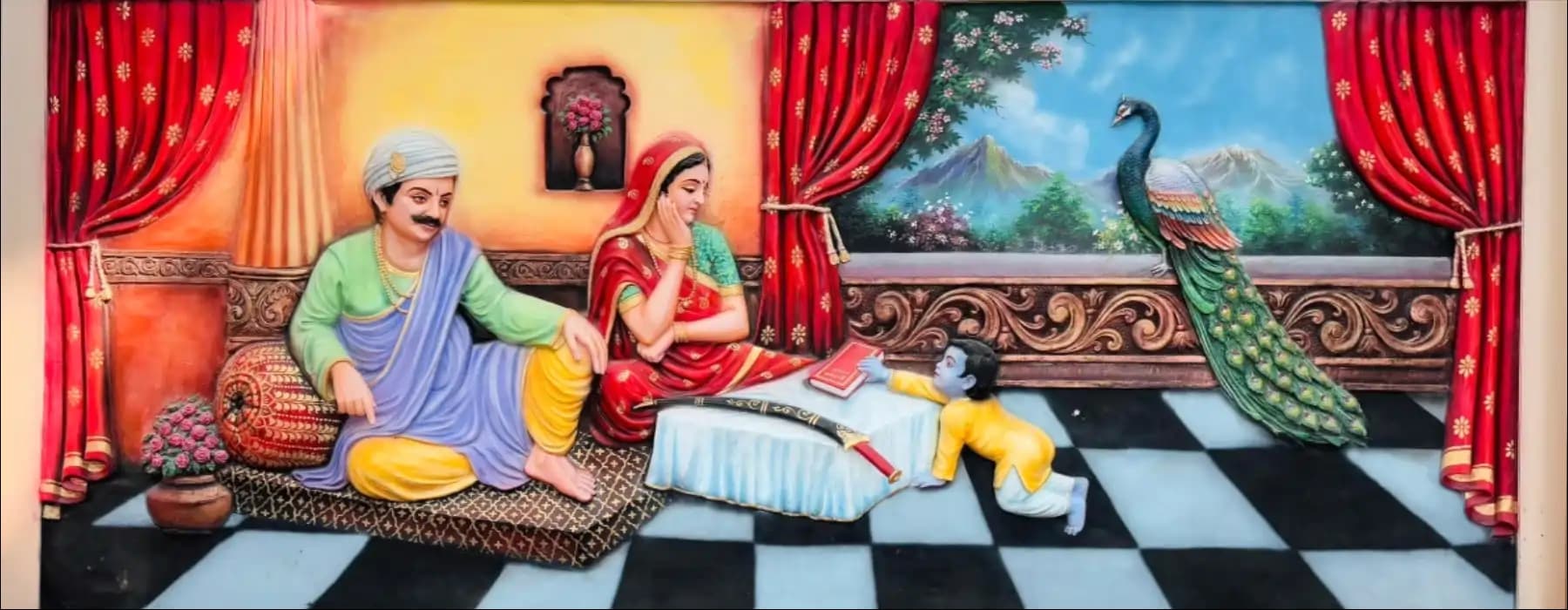   baby krishna with mother yashoda at chaar dham temple vrindavan