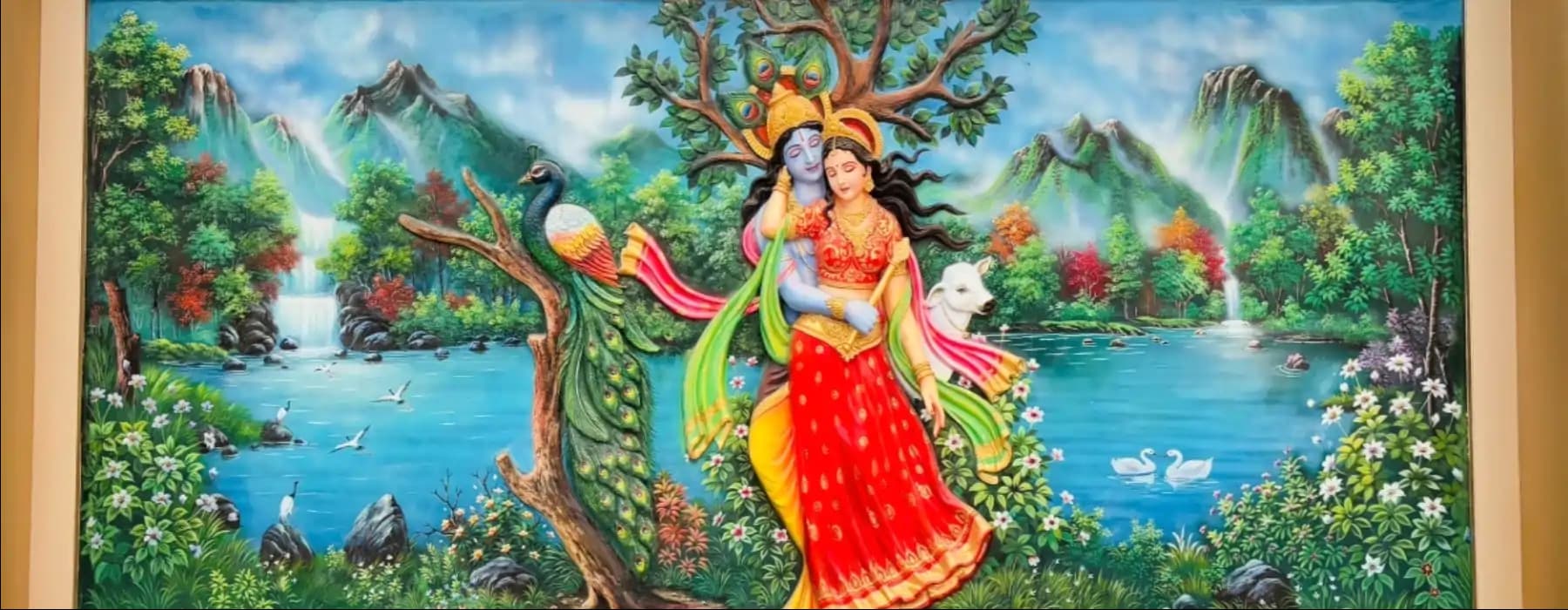   krishna with nature at chaar dham temple vrindavan