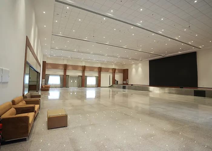 Multi purpose hall at Chaar Dham Temple Vrindavan for events and gatherings.