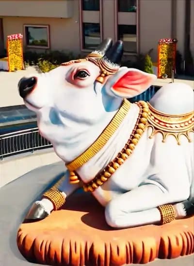 Pictures of the Nandi idol at Chaardham Temple in Vrindavan