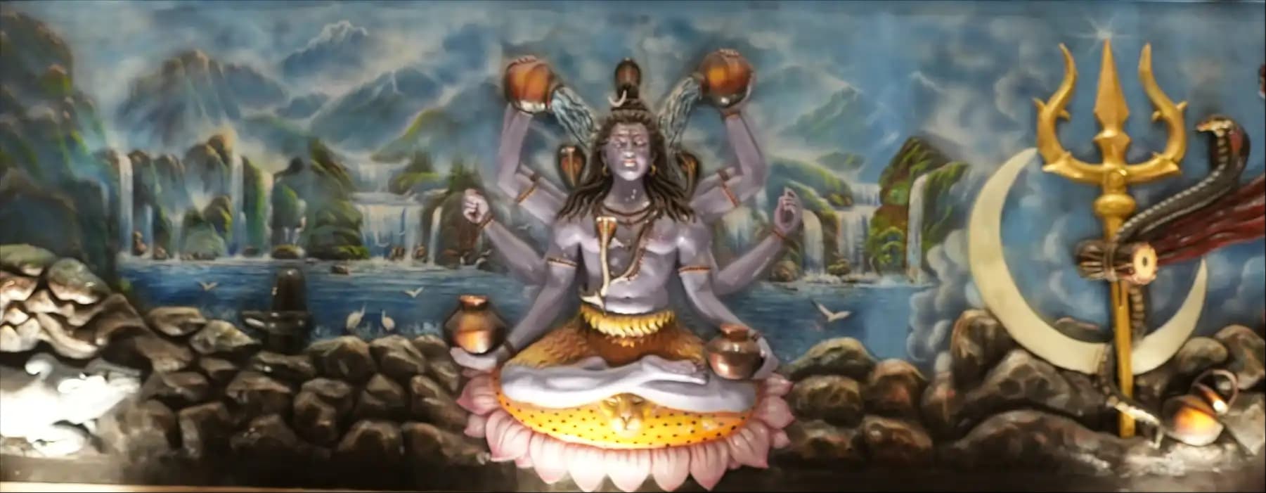Meditative Lord Shiva with Nandi and five natural elements