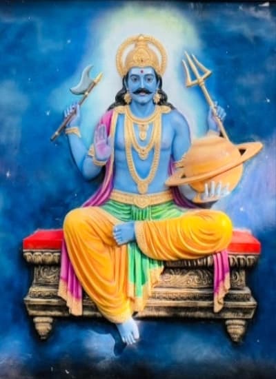 Divine form of Lord Shani Dev holding justice staff