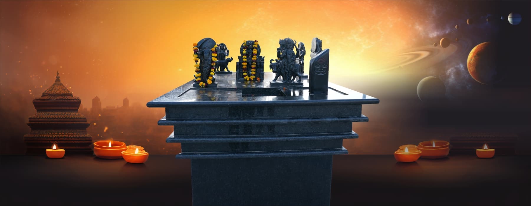 Navgrah Puja at Chaar Dham Temple Vrindavan with rituals dedicated to the nine planets.
